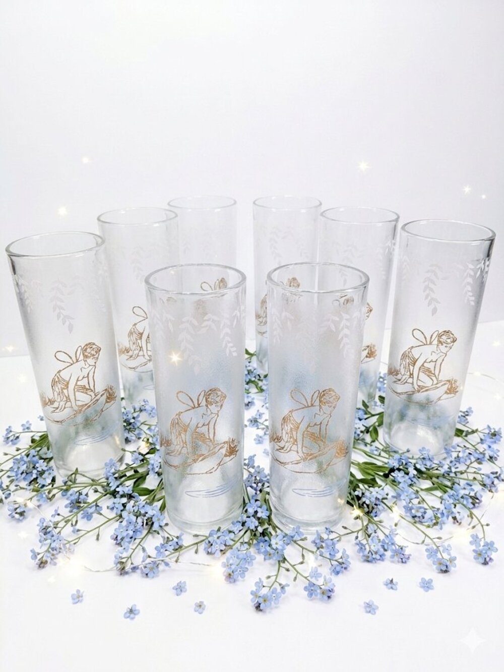 Vintage Libbey White Rock Psyche Fairy Glasses Set 6 Fairycore 50s